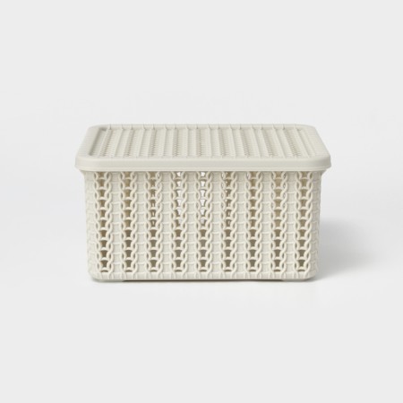 Storage box with a “knitting” lid, 1.5 l, 17 × 15 × 8 cm, color white rattan-1