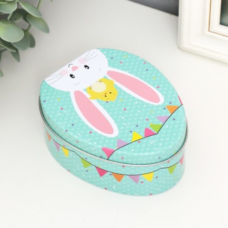 Casket Metal Egg "chicken on the head of a bunny" 11.7x9.2x4.5 cm-2