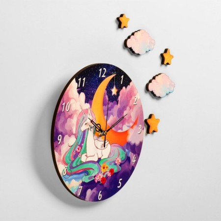 Wall clock, series: children's "unicorn", discrete move, D-23. cm-2