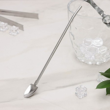 Spoon-pipe for a stainless steel cocktail “shovel”, length 21.5 cm, silver color