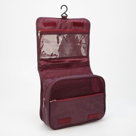 Velcro cosmetic bag, with hook, burgundy color-2