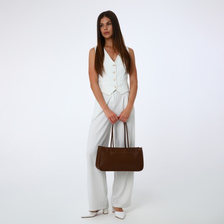 Bag Women's Tout with zipper, brown color-1