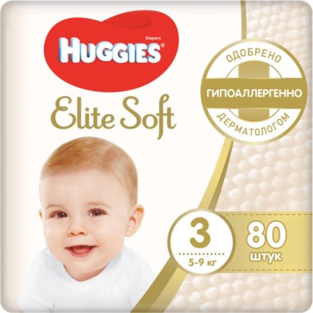 Distributes "Huggies" Mega Elite Soft 3, 5-9kg, 80 pcs