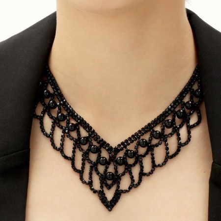 Set 2 objects: earrings, necklace "vernissage" balls, black color, 30 cm-2