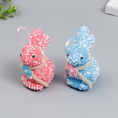 Decor Suspension "Rabbit - Sprinking, Flower on the neck" Set 2 pcs Mix 9 cm