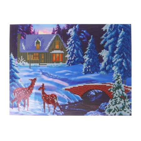 New Year's diamond mosaic with partial filling on the frame "New Year. Winter landscape ", 30 x 40 cm-1