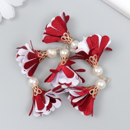 Decor Textile "Flower 2 Colors with Pearl. Borded and White" set 6 pcs 3 cm-2