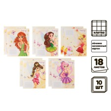A set of notebooks of 10 pieces, 18 sheets in the Calligrata Fairy cage, cover coated cardboard, VD-clip, offset block, 5 types of 2 pieces