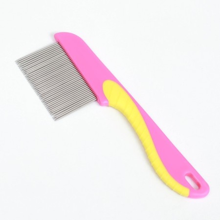A comb for wool 15.6 x 5.3 cm, long teeth 3.4 cm, pink-yellow-1