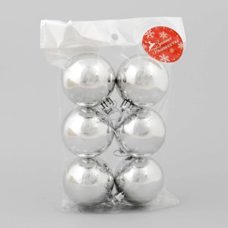 Set of balls plastic D-6 cm, 6 pcs "gloss" silver-1