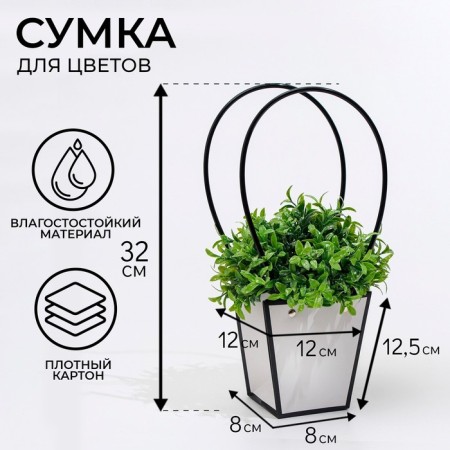 Bag for flowers white moisture-resistant, 12x12-8x8-12.5 cm-1