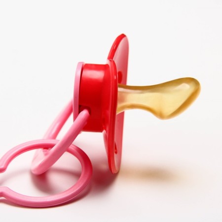 Orthodontic dummy nipple, latex, from 0 months, with the holder, Moore-Mur, pink color-3