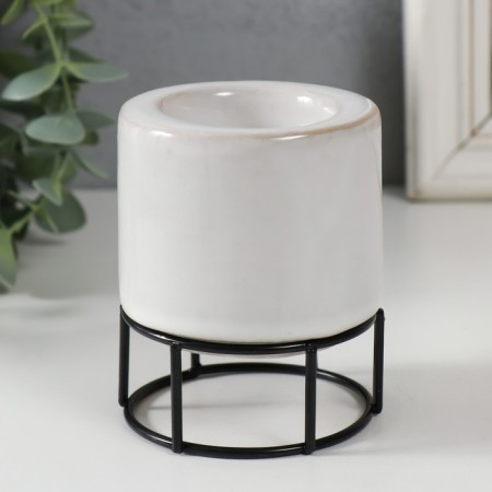 Ceramics candlestick, 1 candle "Foam" White with black 7.7x7.7x8.9 cm-1