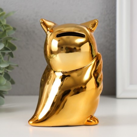 Piggy bank ceramics "Surprised owl" gold 12x8x14 cm-2