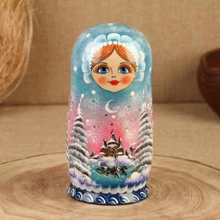 Nesting doll "Winter", Blue, 5 puppet, suite-9