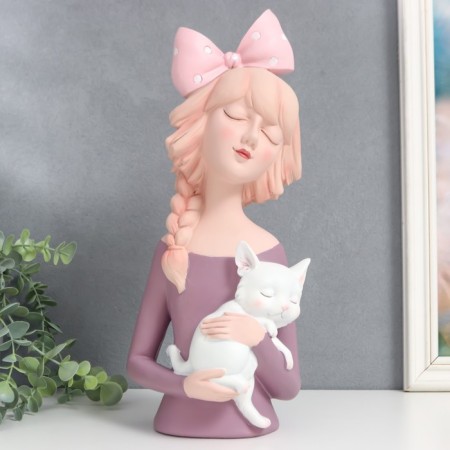Polystone souvenir "Baby with a scythe, a bow in peas, with a cat" 36x12x15.5 cm