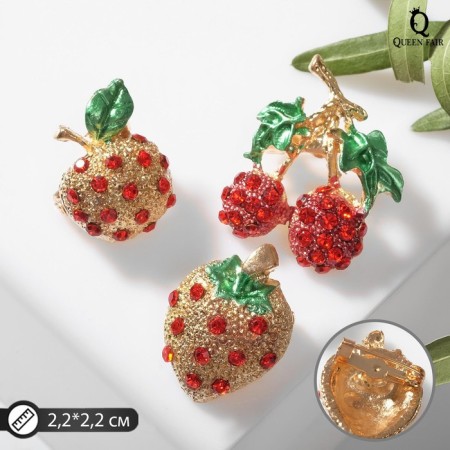 Brooch "Berries", Mix shape, red-green color in gold