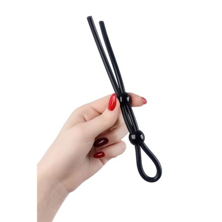 Lasso for Penis Toyfa A-Toys, with two beads, silicone, black color, 19.5 cm-2