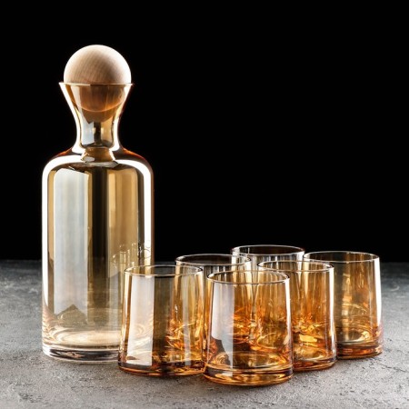 Set for drinks from Eco glass, 7 items: Capherine 1 L, 10 × 24.5, 6 glasses 250 ml, Golden color