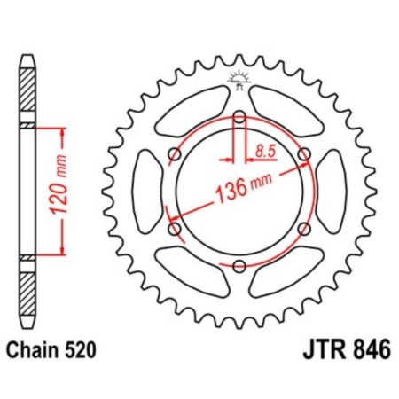 The rear star, driven JTR846 steel, chain 520, 37 teeth