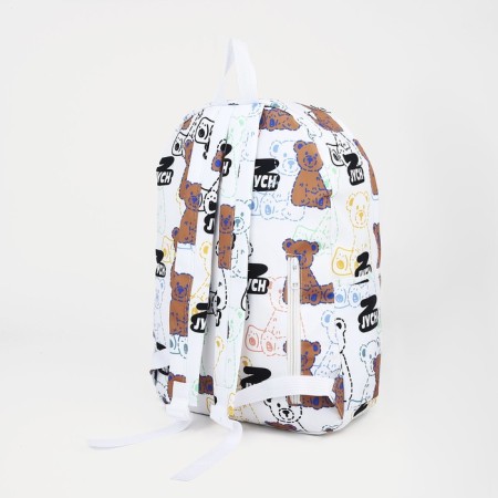 School backpack on lightning from textiles, external pocket, white/black color-1