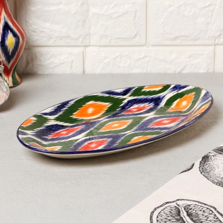 Rishtan ceramics "Atlas", 29.5 cm, multi -colored, oval