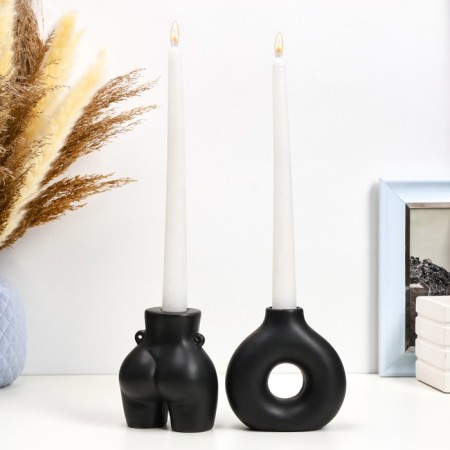 Set of candlesticks "Marta and Meland" Black Gloss, 2pcs/5x10cm/10x8cm