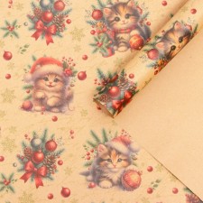 Бумага упаковочная "Котик", бурый крафт,  80 г/м2 , 50 х 70 см
