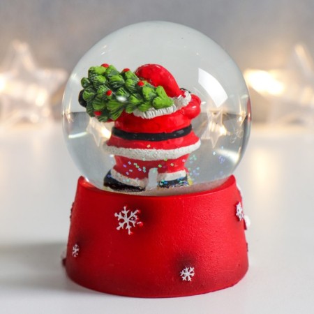 Souvenir Polystone Water Ball "Santa Claus with a Christmas tree on the shoulder" 6.5x6.5x8.5 cm-2