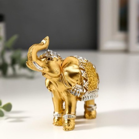 Souvenir Polystone "Golden Elephant in the Mirror Popon" 8.5x9.2x3.7 cm mix-3