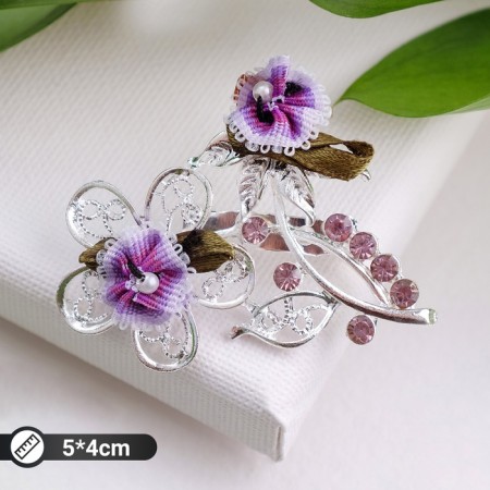 Brooch "Flower branch" duet, purple color in silver