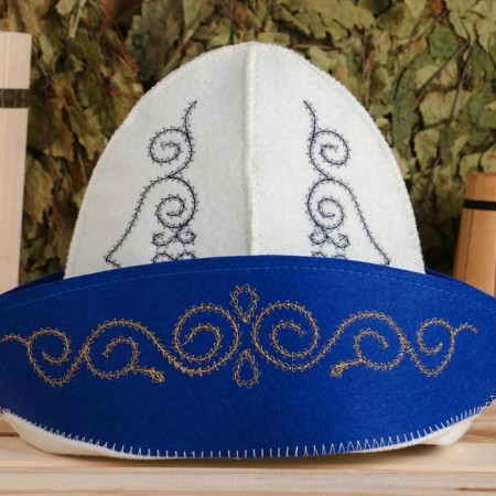 Bath cap with embroidery "Kazakhstani male cap with gold and blue patterns-1