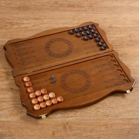 Carved backgammon "Dragon", from an array of Buk, Patina, 56 x 58 cm-1