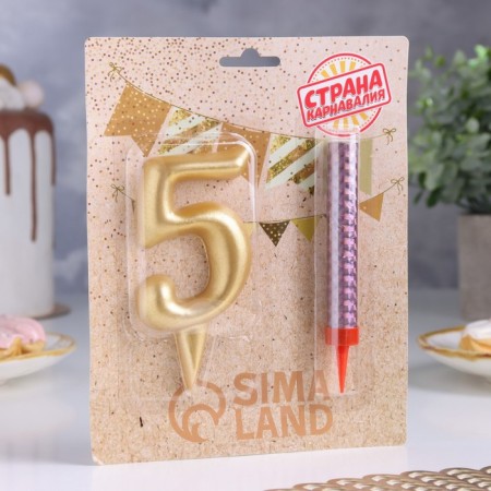 Set a candle for a cake number 5 giant, gold, with a fountain, 9.5 cm-3