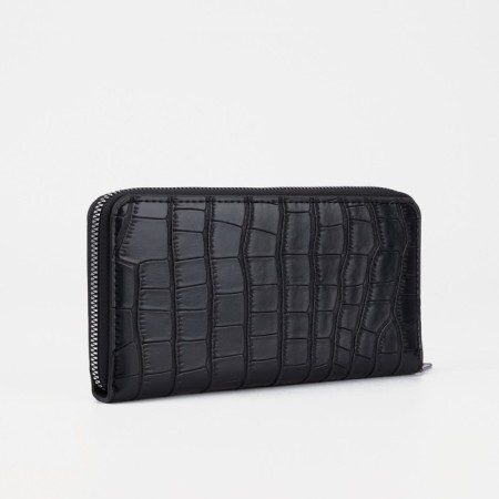 Male purse with zipper, department for bills, for maps, for coins, black color-1