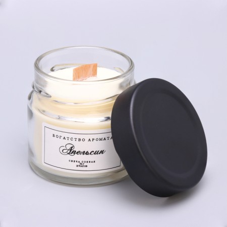 Aromatic candle made of soy wax in a bank, 75 g, orange-1