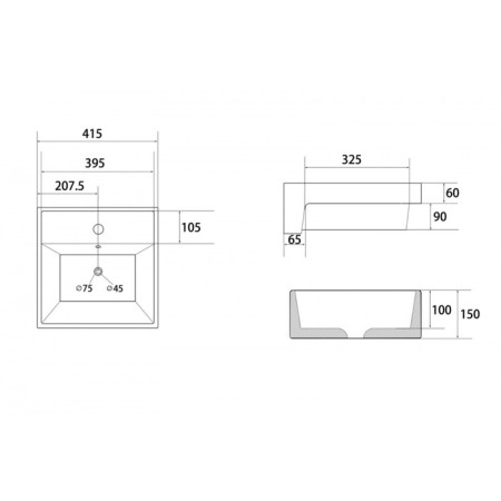 ABBER RECHTECK AC2208 sink, invoice, 415x415x150 mm, white-4