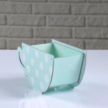Kashpo wooden "Cup in polka dots", mint, 20 × 9 × 11 cm-1
