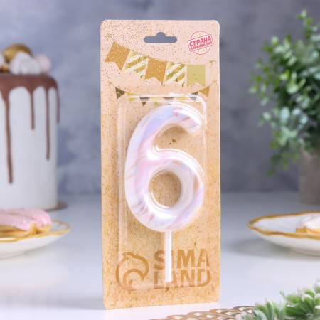 Candle in the “White Marble” cake, number “6”, giant, 9 cm-1