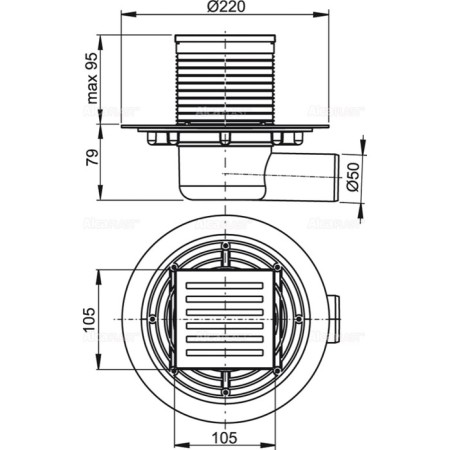 Alcaplast APV103, 105 × 105/50 mm, side drain, wet water, wet-1