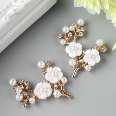 Decor for creativity Metal "Flower branch" pearls, rhinestones, gold 3.5x4 cm