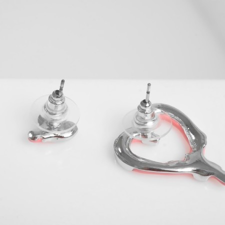 Emall earrings "melting" hearts, pink color in silver-1