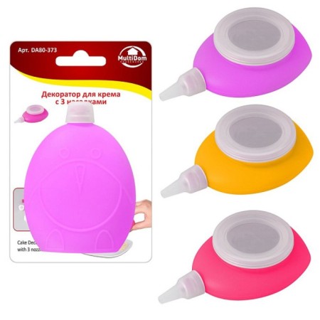Multidom cream decorator, 3 nozzles, silicone, 90 ml, mix color