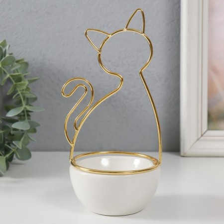 Souvenir ceramics, metal stand "cat" white with gold 9.8x8.3x17.7 cm-3