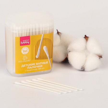 Baby cotton sticks 2B1 Mama Lubby with a spatula, 180 pcs.