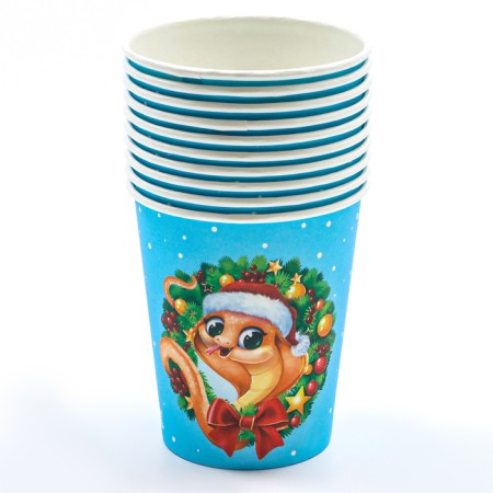 A cup paper disposable “Happy New Year”, a snake with a wreath, 250 ml-2