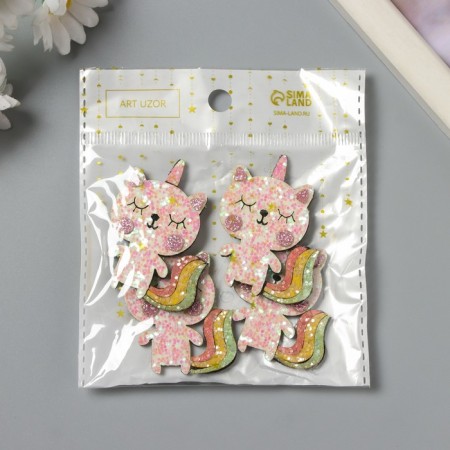 Decor for the creativity of the felt shine "Cat Unicorn" 5x4 cm-3