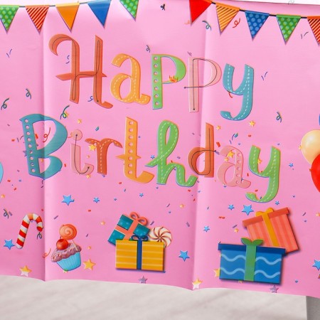 Grinding tablecloth “Happy Birthday”, 137 × 183 cm, pink-3