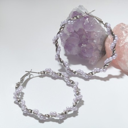 Ring earrings "Pearl thread" d = 5, lilac color in silver