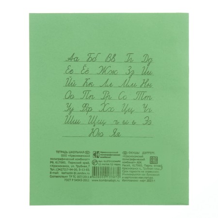 Notebook 12 sheets Kosai ruler "Green cover", density 60 g/m2, whiteness 92%-1